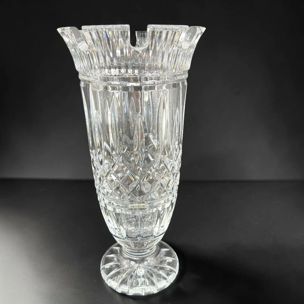 Waterford Crystal Romance of Ireland Vase 11 Inch Scalloped Rim Footed Clear VTG